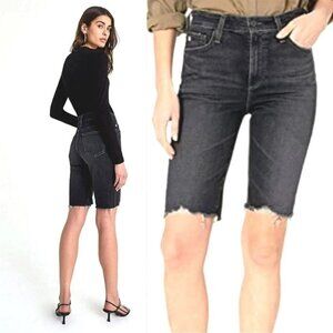 New AG CHRISSY Vintage Bermuda Denim Shorts In 5 Years Reserve Gray Black 24